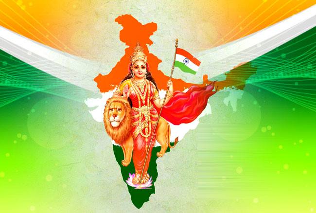 Indian Flag With Bharat Mata AND Lotus Satyamev Jayate For Office Desk,  Table & Room Universal