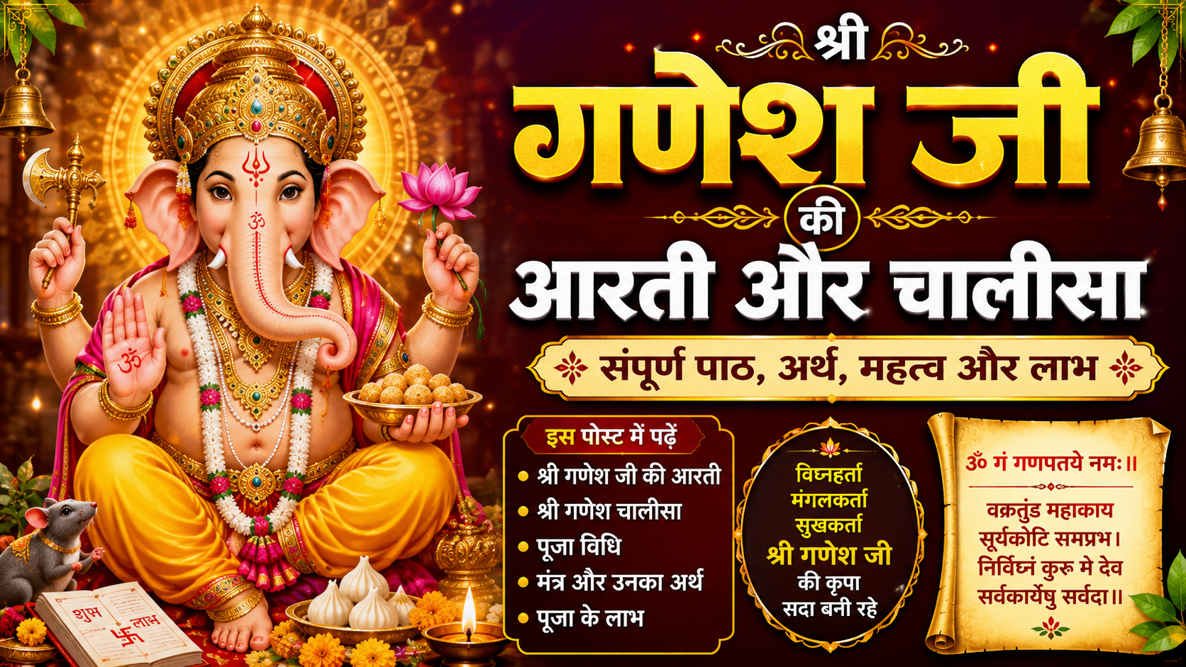 गणेश जी की आरती और चालीसा | संपूर्ण पाठ, महत्व और लाभ